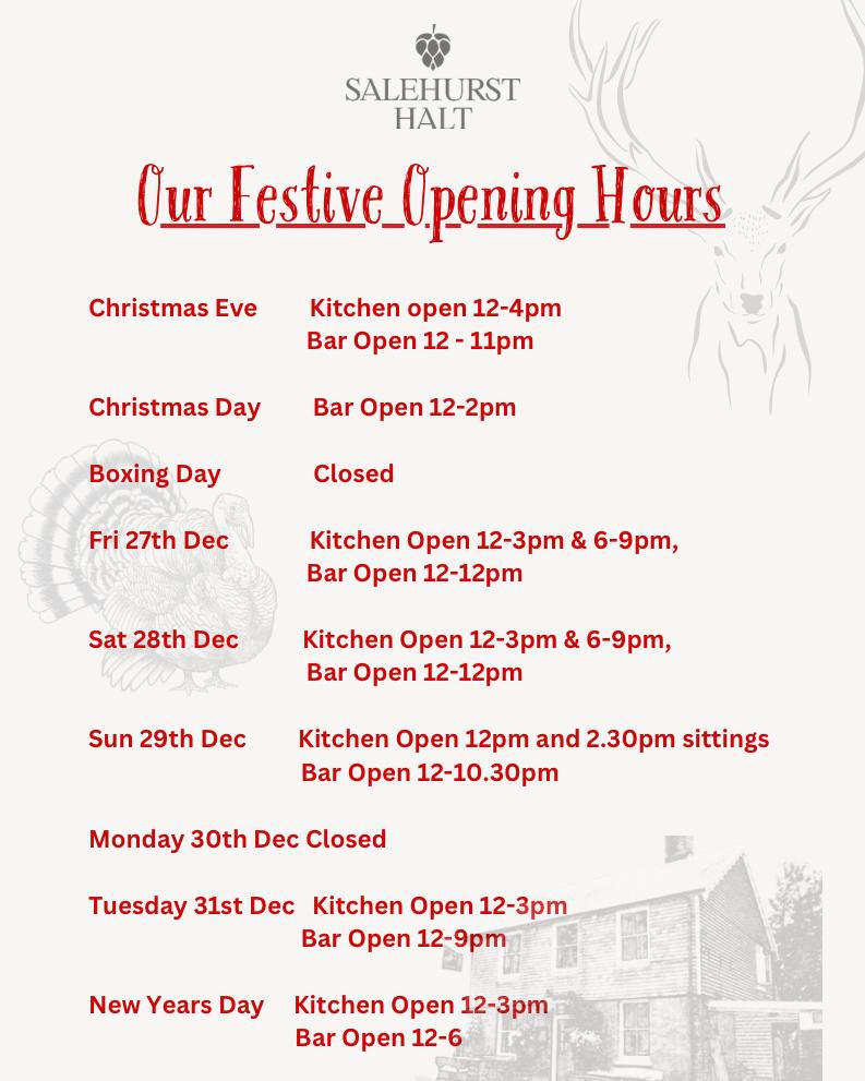 Salehurst Halt Festive Opening Hours 2024